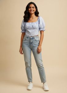 Cute Blue Puff Sleeve Top