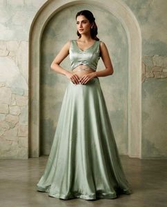 Elegant Sage Green Skirt and Crop Top Set