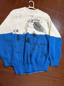 Unique Leaf Print Color Block Sweater