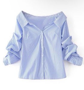 SHEIN Unity Off Shoulder StripedButtoned Shirt