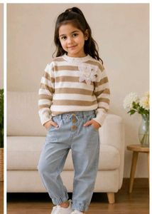 Cute Striped Sweater & Jeans Set