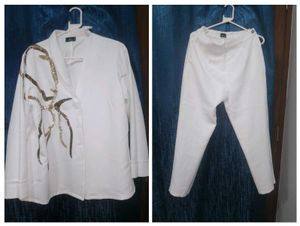 Chic White Sequin Blazer &amp; Pant Set