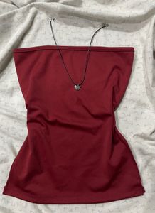 Maroon Tube Top with Heart Necklace