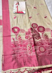 Elegant Cream &amp; Pink Tussar Saree