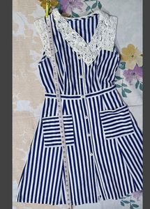 Classic Striped Dress with Crochet Collar