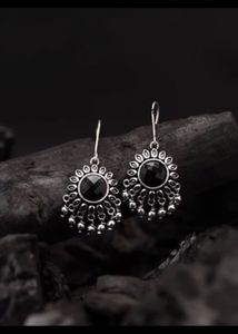 Elegant Black Stone Dangle Earrings