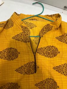 Yellow Kurta with Brown Print