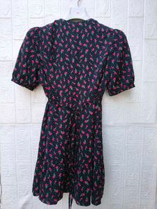 Korean Pinterest Charming Floral Print Wrap Dress