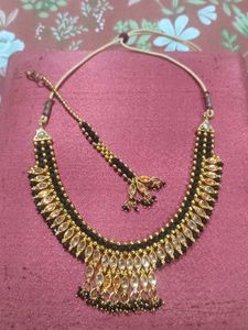 Elegant Necklace & Maangtika Set in black