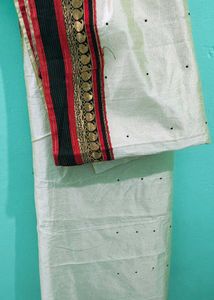 Off-White Saree with Red &amp; Black Border