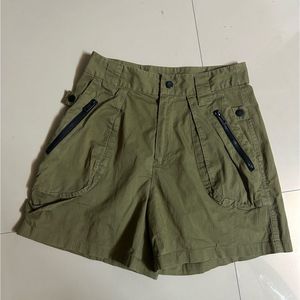Khaki Cargo Shorts with Zippers