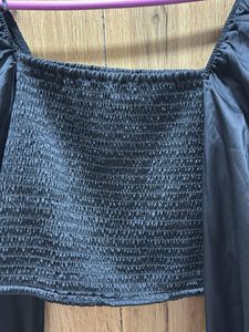 Black Smocked Square Neck Top
