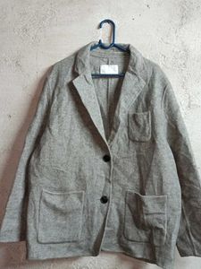 Grey Textured Blazer Winter Jacket Oversized