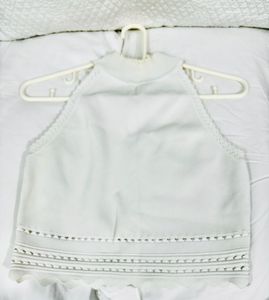 White Lace Trim Halter Top