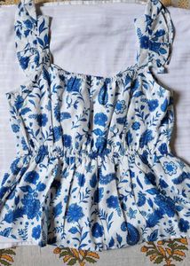 Blue Floral Peplum Top