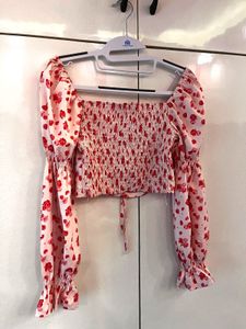 Pink Floral Off-Shoulder Puff Sleeve Top