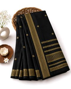 New Black Saree with Golden Border