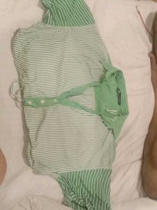 Green Striped Button-Up Dress