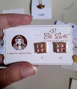 Elle Belle Pink Square Stud Earrings