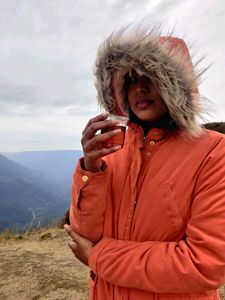 Max Orange Winter Jacket with Fur Hood