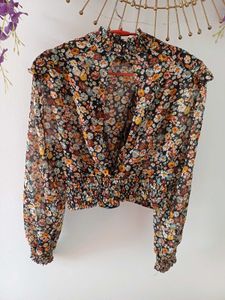 Zara Floral Ruffle Blouse