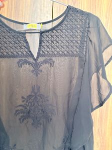 Embroidered Sheer Black Kurta Top