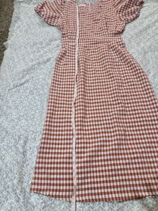 Red Checkered Puff Sleeve Dress
