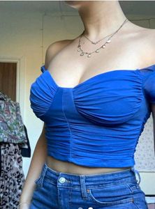 Chic Blue Ruched Crop Top