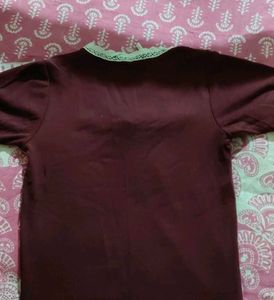 Maroon Lace Trim Tie-Up Top