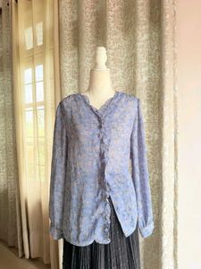 Sheer Floral Button-Up Blouse