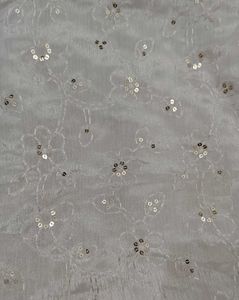 White Sequined Floral Dress Material