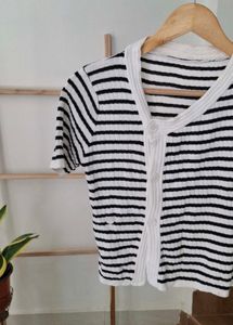 Striped Short Sleeve Cardigan top