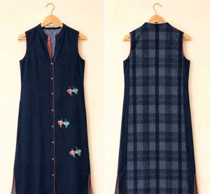 Navy Blue Kurti with Cap Sleeves & Embroidered