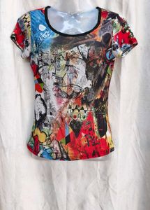 142112. Vibrant Abstract Print Short Sleeve Top