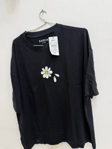 Shein Black Daisy Print T-Shirt