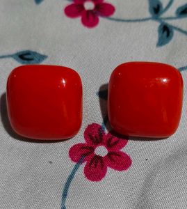 Vibrant Red Square Earrings