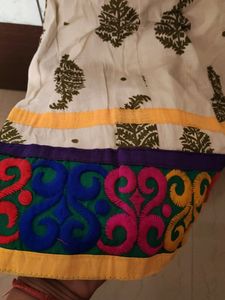 Cream Kurta With mehendi green Block Prints