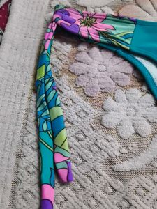 Teal Bikini Bottom with Floral Ties