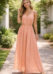 Peach Floral Maxi Dress