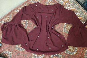 Pearl Embellished Goddess Flared Sleeved Top