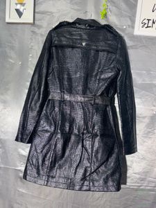 GUESS Shiny Black Double-Breasted Trench Coat