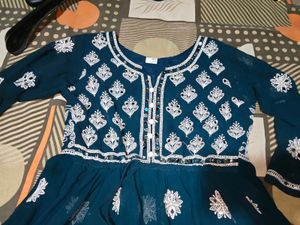 Embroidered Teal Kurta mirror work
