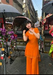 y2k Vibrant Orange Kurta Set with Palazzo