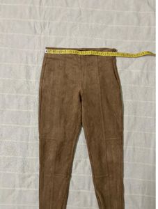 Zara Faux Suede Ankle Zip Brown Pants