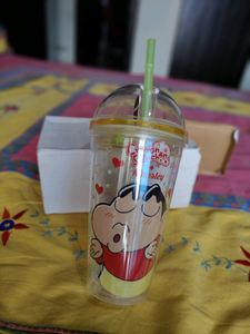Kids Cartoon Print Milk Glass With Straw