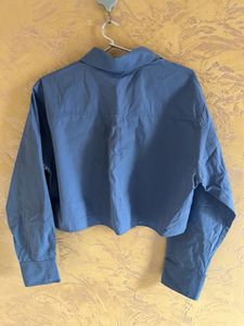 Blue Cropped Button-Up Shirt