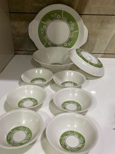 Retro Green Floral Serving Bowl Set