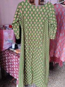 Stylish Green Printed Cotton Kurta