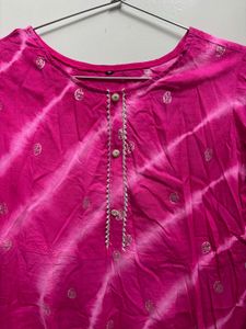 Leheriya Pink Printed Anarkali kurti