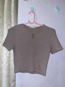 🤍 Zara Textured Knit Top – Taupe/Beige (Size S)
